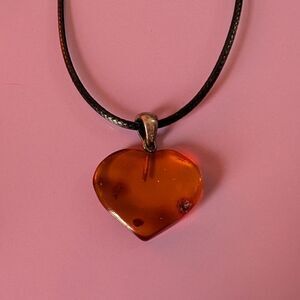 Amber Heart Pendant Boho Handmade Choker Necklace